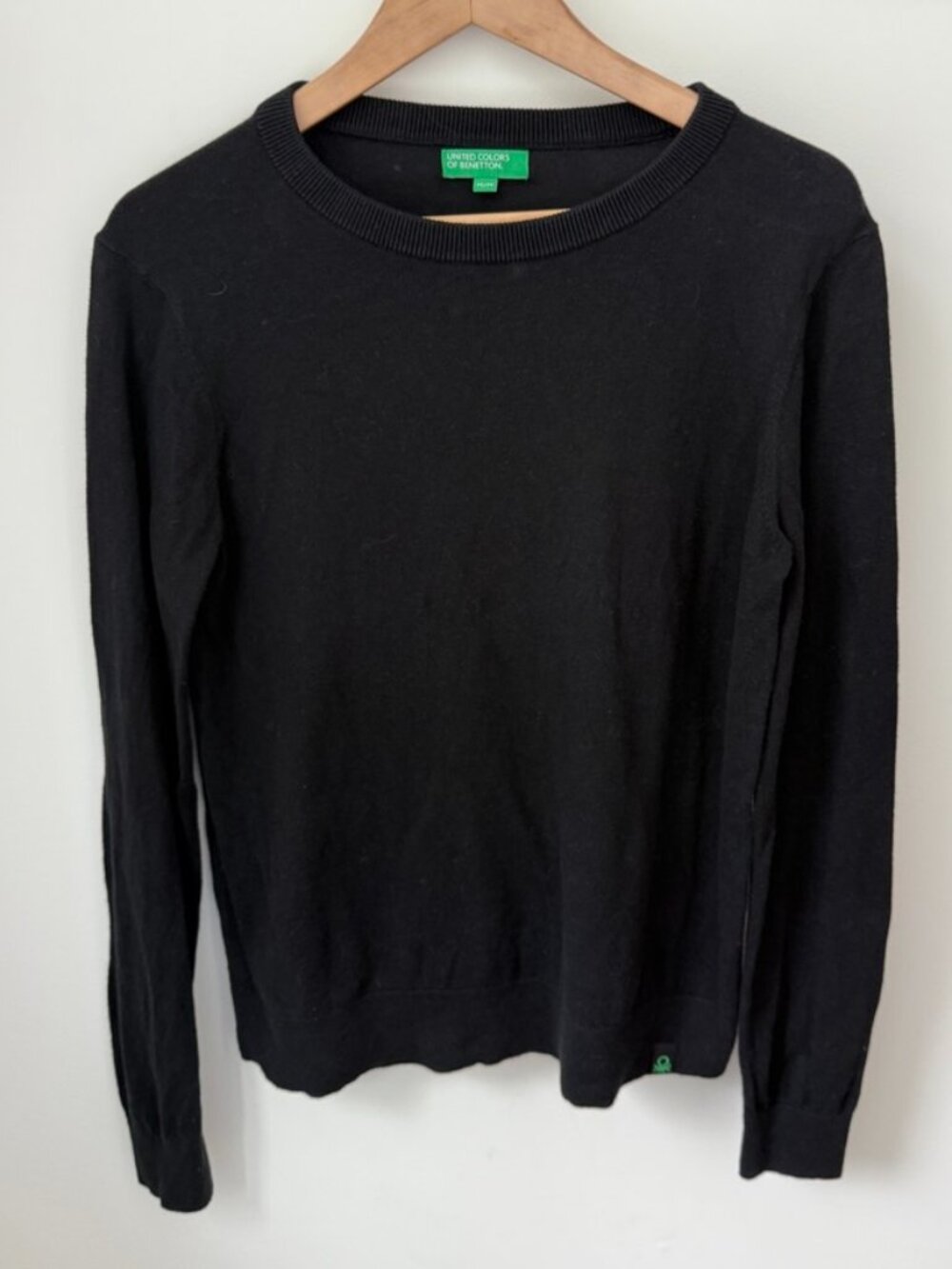 UNITED COLORS OF BENETTON Black Cotton Nylon Crewneck Sweater - Men's Medium